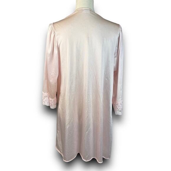 Vintage Avon Style Pink Satin Nylon Open Lace Trim Robe Midi Length Small Medium - Picture 3 of 9